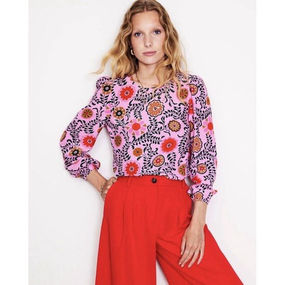 Boden Tops - Boden Women's Pink Floral Easy Printed Blouse Long Sleeves US Size 6